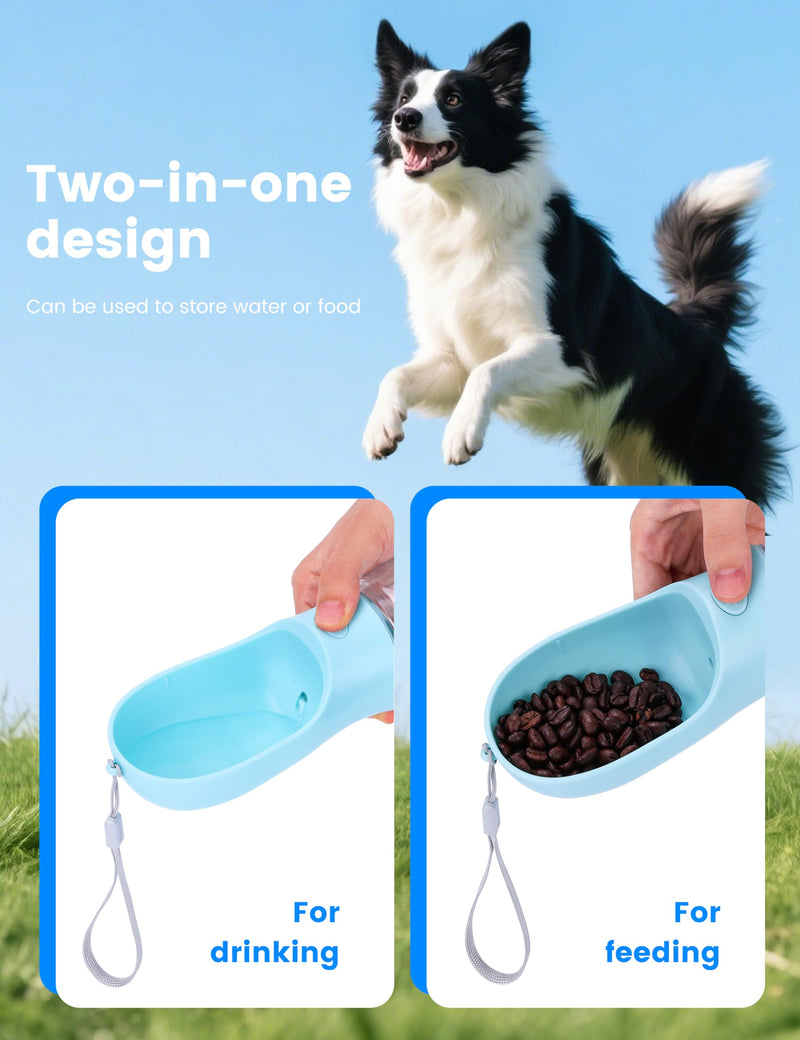 Dog Water Bottle, Portable Pet Travel Water Bottle with Food Container, Leak Proof Puppy Water Bowl Outdoor Dog Water Dispenser for Pets Outdoor, Travel, Walking(13oz) Blue 13oz - PawsPlanet Australia