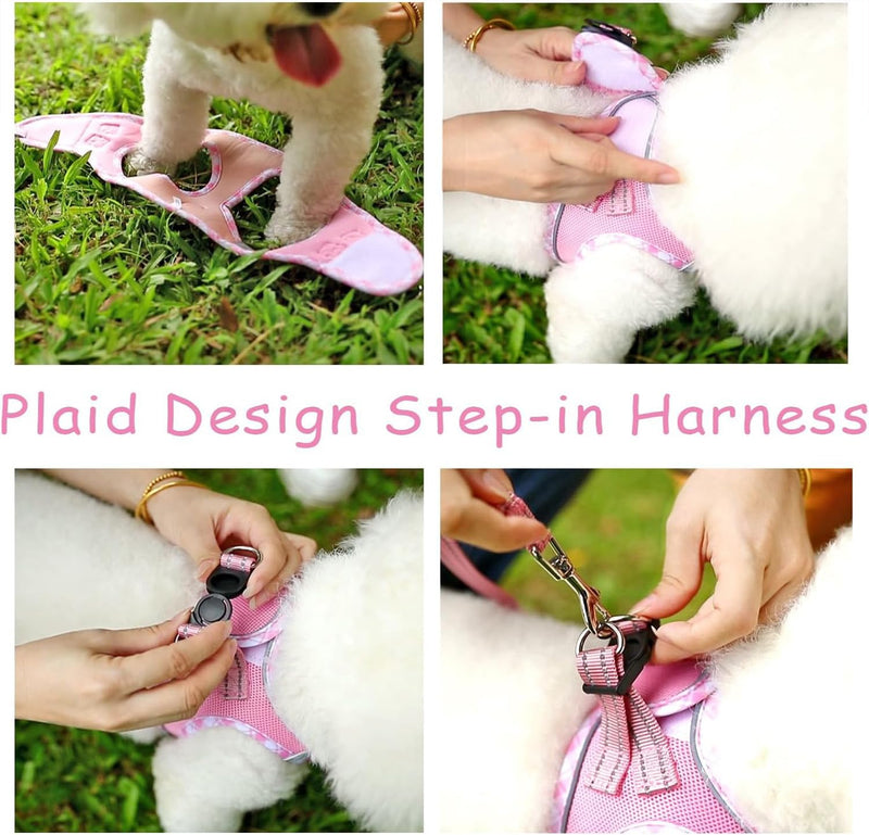 Hipubby Dog Harness Small Sized and Leash Set, No Pull Soft Mesh Puppy Vest, Reflective Breathable Lightweight Pet Harness, Harness for Small Medium Dogs and Cats - Light Pink XS XS (Chest: 12.5"-14") - PawsPlanet Australia