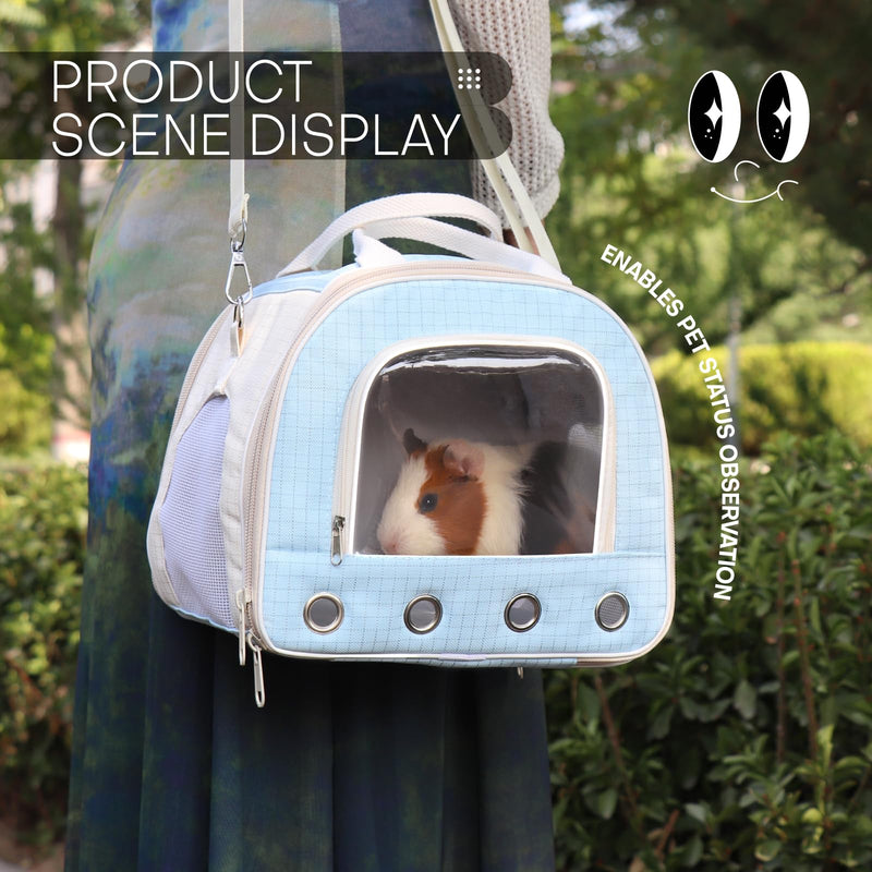 Blue Guinea Pig Carrier Backpack with Clear Observation Window & Leak-Proof Tray | Ventilated Design for Chinchilla/Fancy Rat | Portable Hand-Carry to Vet Visit/Park BLUE - PawsPlanet Australia