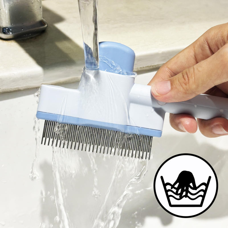 2pcs Cat Comb Set Flea Comb 2 Styles Pet Comb Self Cleaning Upgraded Cat Brush for Long Haired Cats & Dogs Blue, Pink