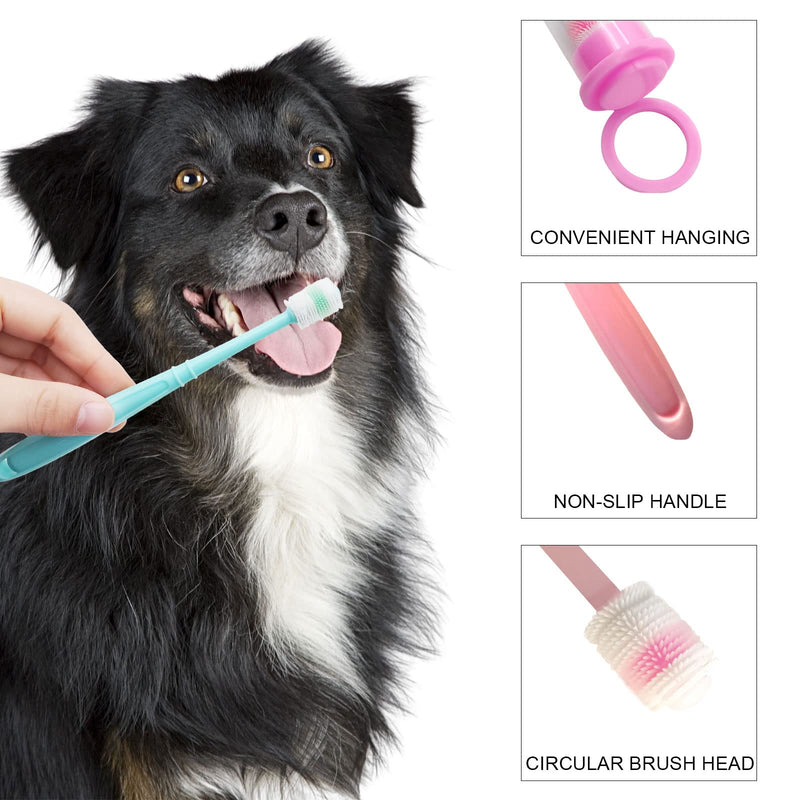 BLMHTWO 2 Pieces Cat Toothbrush, Small Dog Toothbrush 360-Degree Dog Toothbrush Small with Independent Transparent Packaging Box and PP Handle Silicone Dog Toothbrush for Small Dogs (Green and Pink) - PawsPlanet Australia