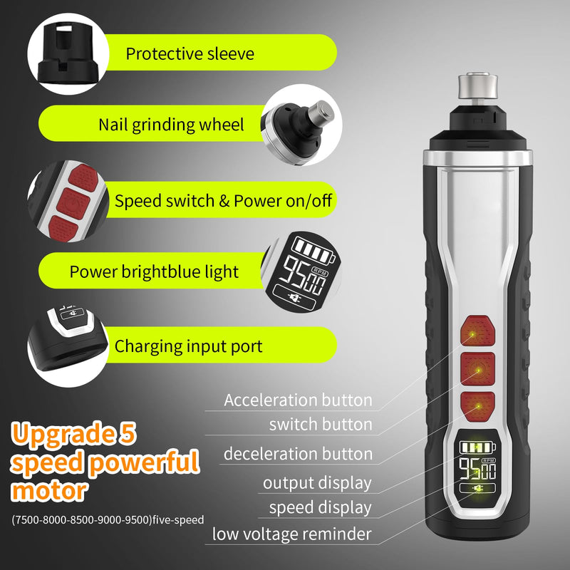 5-Speed Dog Nail Grinder，Super Quiet Rechargeable Electric Dog Nail Trimmer Painless Paws Grooming ，Duty Pet Nail Grinder for Dogs/Cats/Birds/Large Medium Small Animals - PawsPlanet Australia
