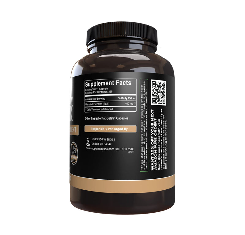 Pure Original Ingredients Cat's Claw Bark (365 Capsules) No Magnesium Or Rice Fillers, Always Pure, Lab Verified 1 Count (Pack of 365) - PawsPlanet Australia