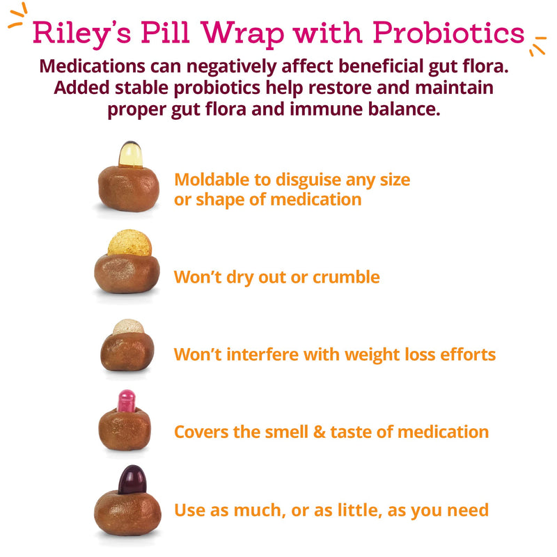 Riley's Pill Wrap for Dogs with Probiotics - Delicious Cheese & Bacon Flavored Pill Paste for Dogs - Wrap Pills, Capsules, Tablets in a Pocket or Pouch to Mask The Taste & Make Pill Time Fun - 4.2 oz Cheese & Bacon + Probiotics