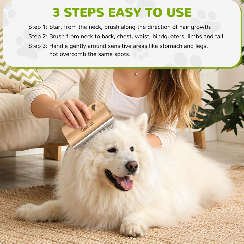 Pawaboo Deshedding Brush for Dogs & Cats, Dog Hair Removal Comb with Ergonomic Gripping, Wooden Grooming Shedding Brush for Long Hair Dogs and Cats, Hangable Pet Cleaning Comb Supplies, 5.1 Inch Long Teeth - PawsPlanet Australia