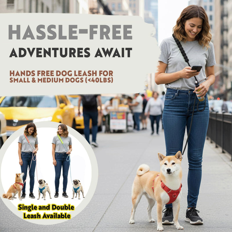Hands Free Dog Leash for 2 Dogs, Small and Medium Breed Fit, Double Dog Leash with Adjustable Length Split Leads and Padded Handles, Crossbody or Waist Wear Cosmo Two Dogs - PawsPlanet Australia