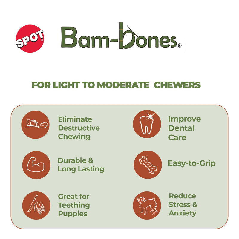 SPOT Bam-Bones Fish - Made with Strong Bamboo Fiber, Durable Long Lasting Dog Bone for Light to Moderate Chewers, Great Chew Toy for Adult Dogs & Teething Puppies under 30lbs, 5.5in, Salmon Flavor - PawsPlanet Australia