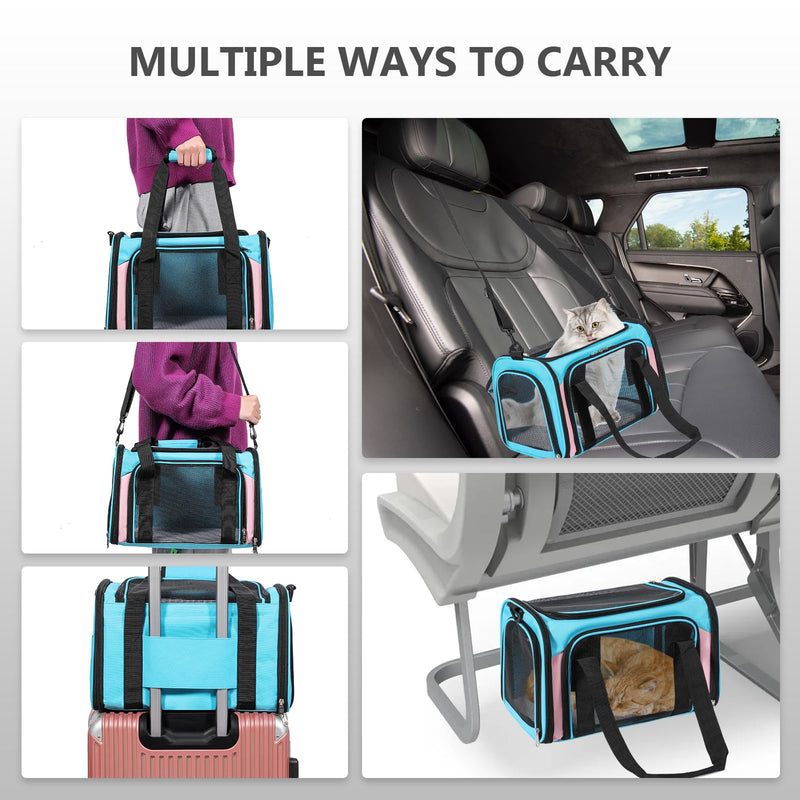 Cat Carrier, Dog Carrier, TSA Airline Approved Pet Carrie for Small Medium Cats, Dog Puppy Carriers for Small Dogs (Blue&Pink, One Size) - PawsPlanet Australia