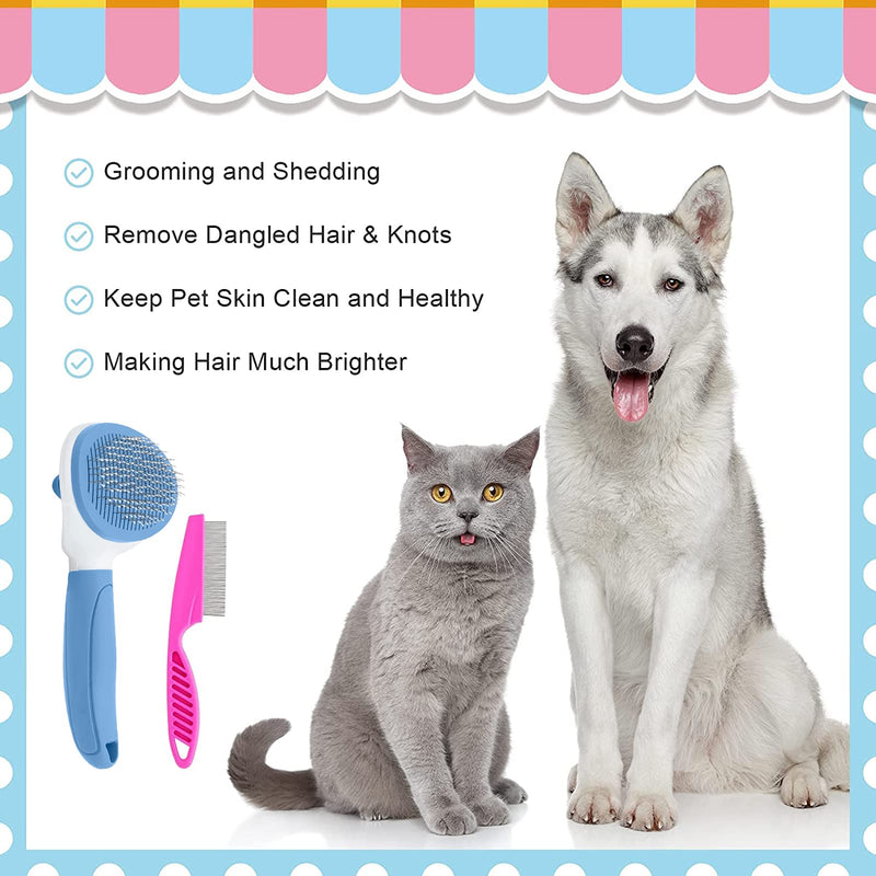 Self Cleaning Slicker Brush, Cat Brushes for Indoor Cats with Metal Comb, Dogs Cats Hair Brushes for Shedding, Pet Kitten Grooming Tool with Release Button for Long or Short Hair by KALAMANDA(Blue) Blue - PawsPlanet Australia