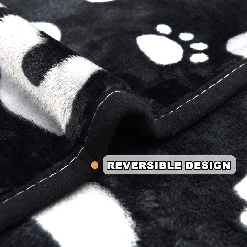 Dog Blanket, Soft Fleece Dog Blankets for Large Dogs, Fluffy Flannel Pet Cat Puppy Blanket Mat Cover for Bed Couch, Cute Paw Print Throw Blanket for Dogs, Black 60"X50" 60" X 50" - PawsPlanet Australia