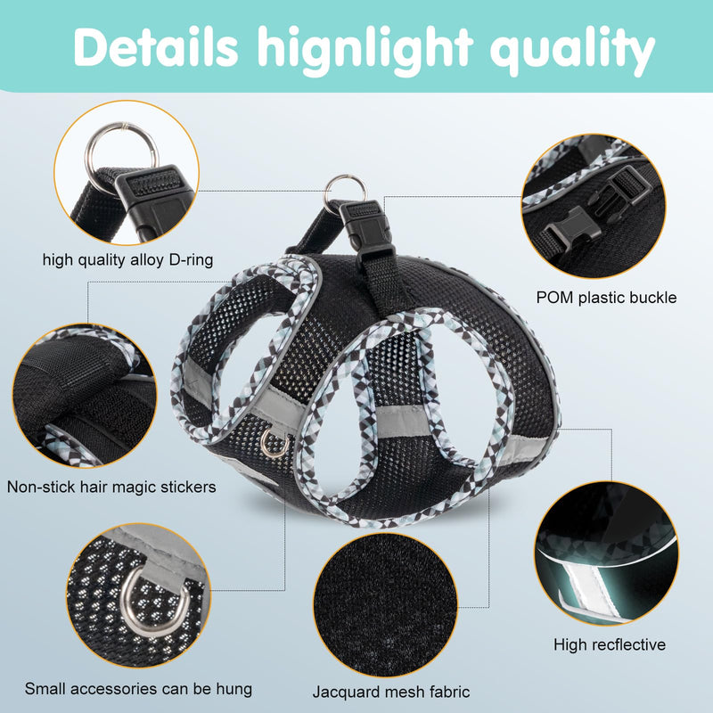 Dog Harness and Leash Set, No Pull Pet Harness for Small Dogs Easy Walking,Soft Breathable Small Dog Harness,Adjustable Reflective Step in Vest Harness for Puppy,Kitten, Cats xxs black - PawsPlanet Australia