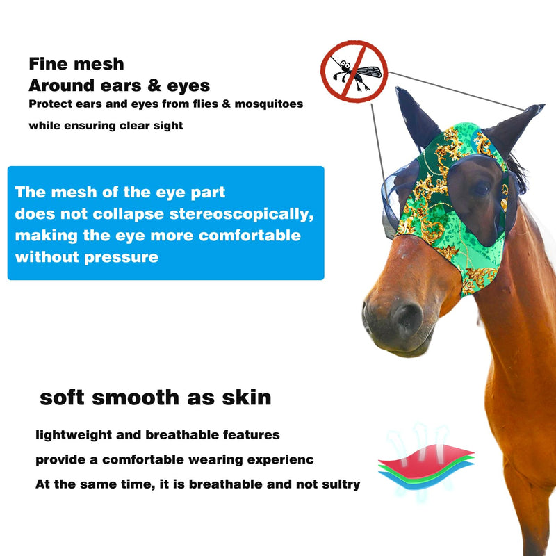Super Comfort Fly Marsks for Horses of 2pcs Set-Horse FlyMask with Ears- Elasticity Fly Mask with UV Protection（Size：L 2 pcs