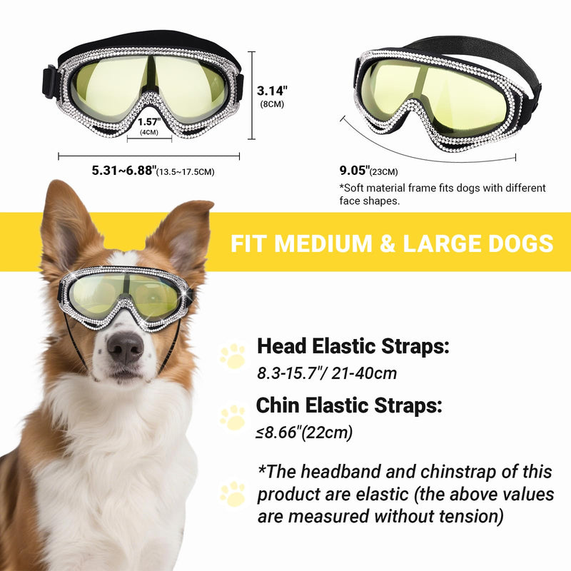 Pet Sunglasses for Dogs – UV Protection Glasses with Diamond Accents, Yellow-Reflective Lenses, Lightweight & Secure Fit (for Medium to Large Breeds) - PawsPlanet Australia