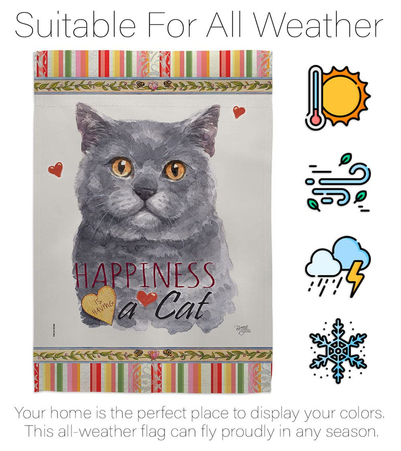 Breeze Decor Blue British Short Hair Happiness House Flag-Pack Cat Kitten Meow Spoiled Paw Fur Pet Nature Farm Animal Creature Embroidery Banner Small Garden Yard Gift Double-Sided, Made in USA - PawsPlanet Australia