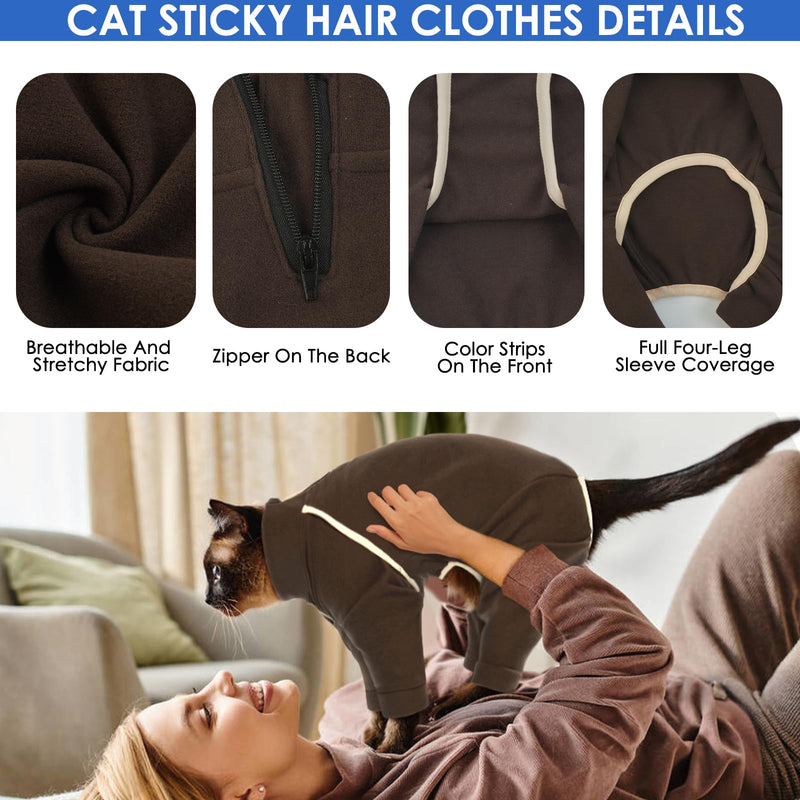 Coffee XXL Cat Recovery Pajamas - Long Sleeve, Prevents Hair Loss, Ideal for Post-Surgery Female Cats XX-Large Coffee - PawsPlanet Australia