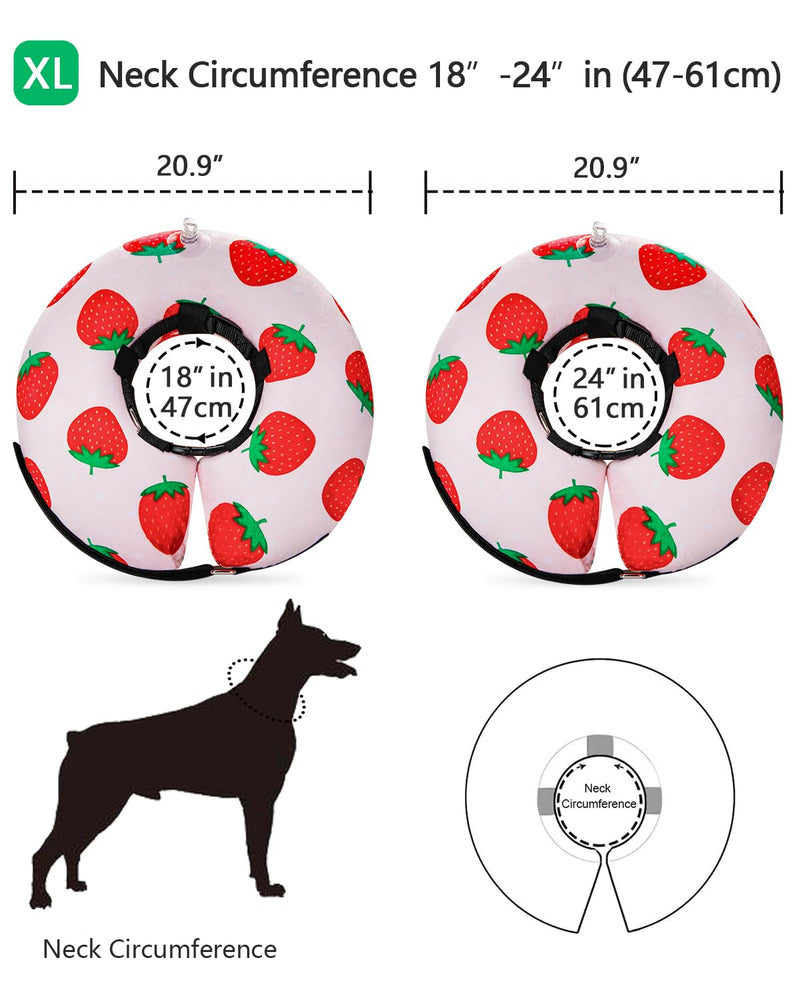 Dog Cone Collar for Small Medium Large Dogs for After Surgery, Pet Inflatable Neck Donut Collar Soft Protective Recovery Cone for Dogs and Cats - Alternative E Collar Does Not Block Vision - Pink,XL Strawberry X-Large(Neck:18"-24")