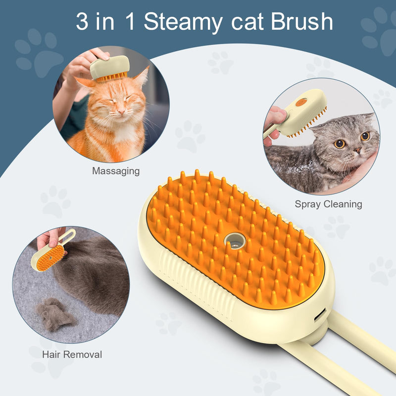 Cat Hair Steam Brush for Shedding, Pet Hair Removal Comb with Water Tank, 3 In 1 Steam Cat Brush, USB Charging Port, Steam Pet Brush with Removable Comb for Removing Floating Hair - PawsPlanet Australia
