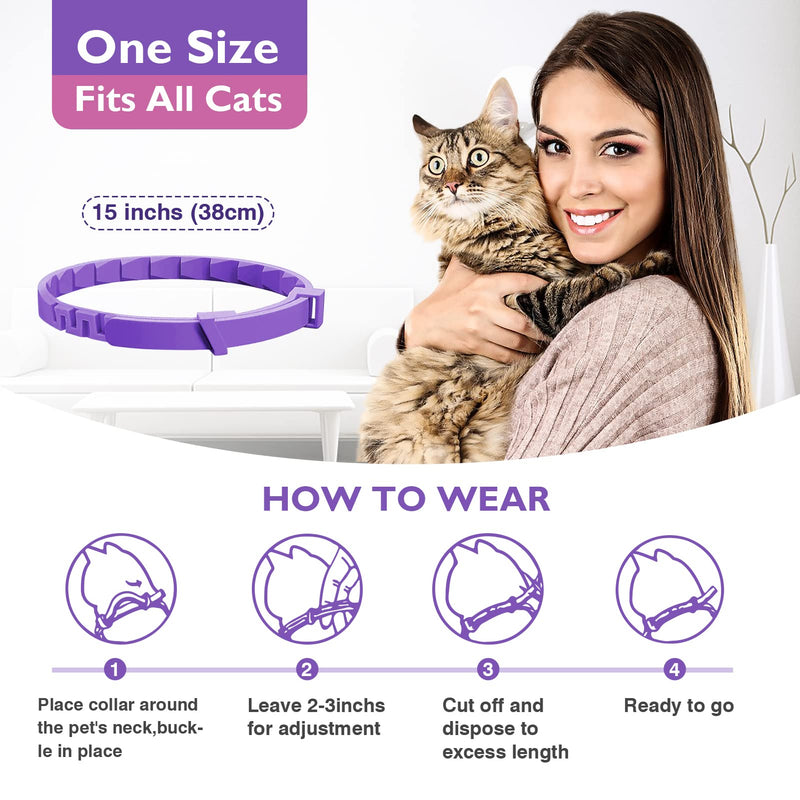 3 Pack Calming Collar Efficient Relieve Reduce Anxiety Stress Pheromones Calm Relaxing Comfortable Breakaway Collars Adjustable for Small, Medium Large Cat, Kittens Purple