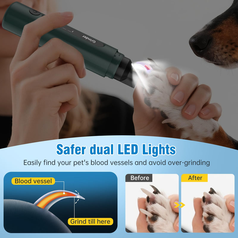 Dog Nail Grinder, 7-Speed Quiet Electric Dog Nail Trimmers, Dog Nail Clippers with Sponge Dust Collection & File for Small Medium Large Dogs, Rechargeable Pet Paw Grooming Supplies Kit(Green) Green - PawsPlanet Australia