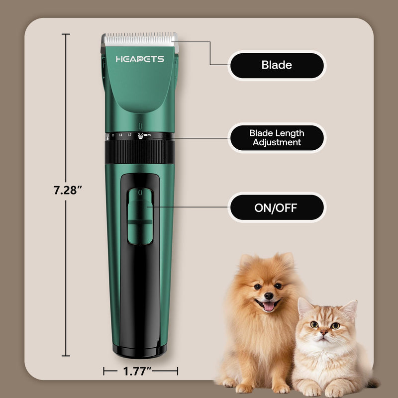 Dog Clippers for Grooming, Low Noise, Electric Quiet, Adjustable Clipper Comb, Rechargeable Cordless Dog Hair Clippers for Dogs Cats Pets, Green - PawsPlanet Australia
