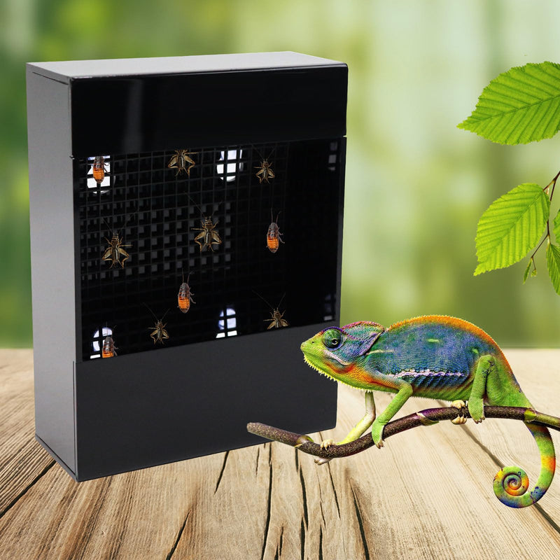 Chameleon Feeder, Bearded Dragon Bug Bowl, Black Acrylic Reptile Feeder Box, Wall-Mounted Insect Feeder with Suction Cups, Tank and Aquarium Accessories for Lizard Bearded Dragon Gecko Frog