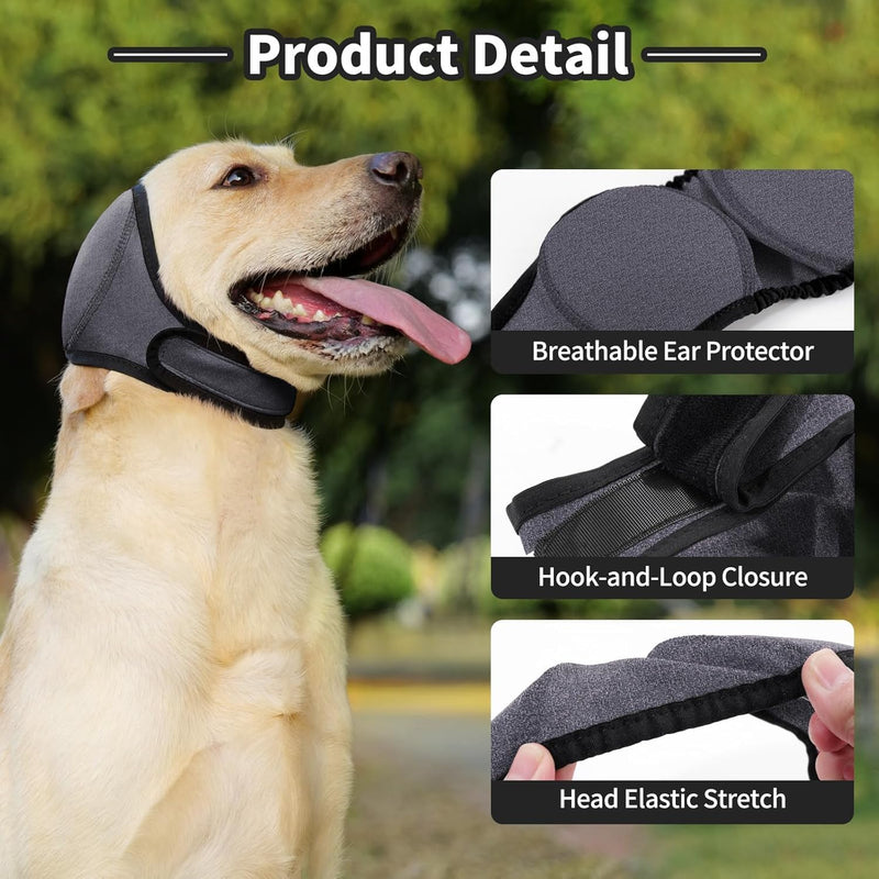 Dog Ear Muffs & No Shake Ear Wrap for Hematoma, Bathing, Drying, Swim& Noise Anxiety Relief- Elastic Waterproof Ear Protector with Calming Hoodie Design for Grooming/Head Ear Cover (Grey, S) Grey Small（Head Size 10"-15"）