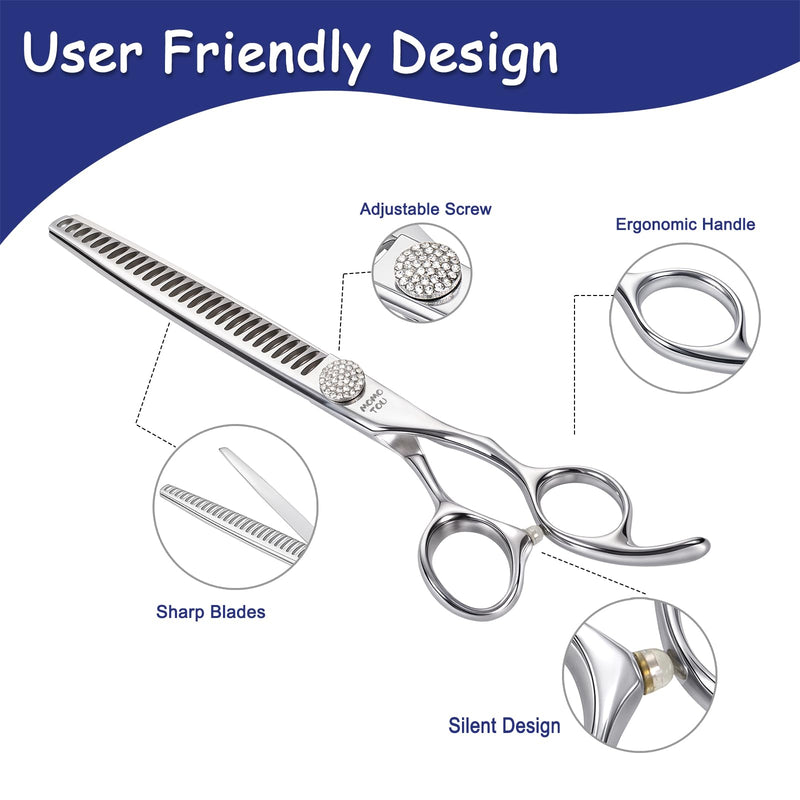 7'' Chunker Dog Grooming Scissors with Simulation Diamond 440C Stainless Steel Easy Use Polished Pet Dog Trimming Texturizing Shears for Groomers and Home Users Chunker Scissors 7'' - PawsPlanet Australia