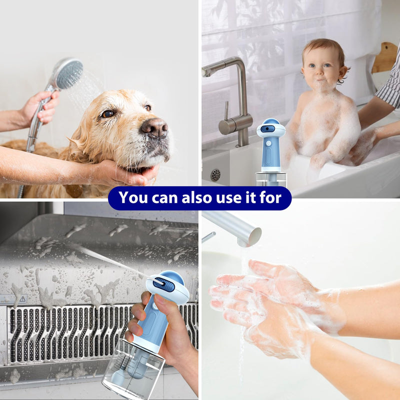 Waterproof Upgrade Dog Bath Supplies, Electric Dog Shower Foam Machine, Automatic Dog Soap Dispenser, Magnetic Charging Shampoo Frother for Dogs, Dog Bubble Machine for Pet Dog Cat Puppy Children-Blue Blue - PawsPlanet Australia