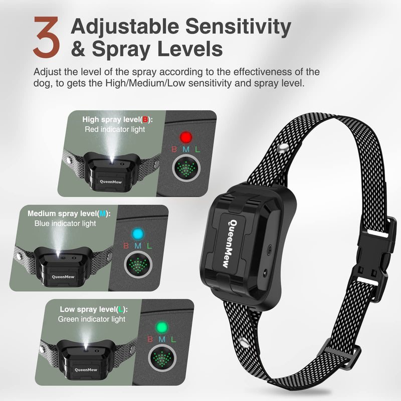 Citronella Dog Bark Collar, Citronella Bark Collar, Auto Anti Barking Collars with 3 Adjustable Sensitivity & Spray Levels, Rechargeable Dog Barking Device for Small Large Dogs Indoor Outdoor Black