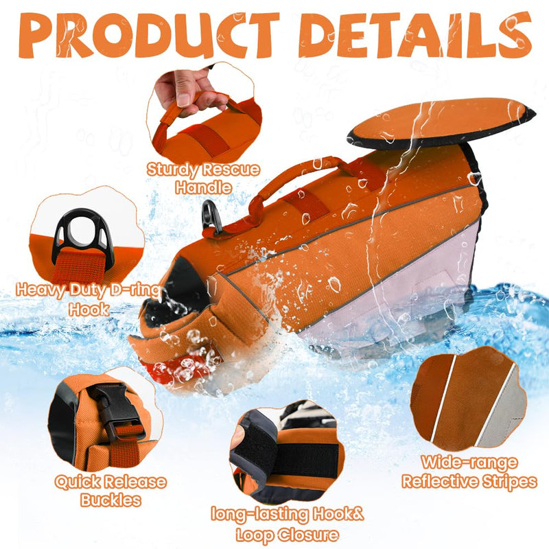 EMUST Dog Swimming Vest, Dog Life Jackets, Ripstop Dog Lifesaver with Rescue Handle, Adjustable Dog Flotation Vest for French Bulldog, Dachshund, Corgi, Orange, M Medium - PawsPlanet Australia