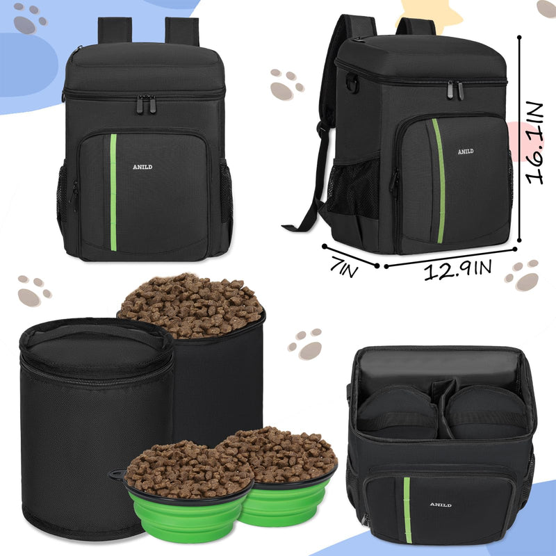ANILD Dog Travel Backpack - Airline Approved Double-layer Pet Travel Backpack with 2 Food Storage Bag and 2 Foldable Silicone Bowls for Hiking & Camping Black - PawsPlanet Australia