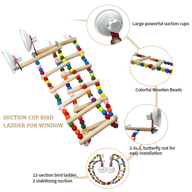 Colorful Bird Perch Stand Toy with Suction Cup for Window Mirror Car, Bird Parrot Window Ladder Bridge Toys, Pet Window Perch for Parrot, Parakeet, Lizard, Bearded Dragon, Hamster - PawsPlanet Australia