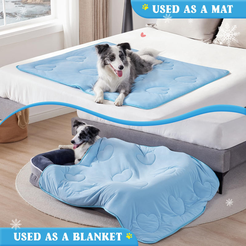 Cooling Blanket for Dogs, Lightweight & Durable Dog Cooling Mat, Q-MAX>0.45 Soft Breathable Pets Comforter for Couch, Bed & Car Essential - Light Blue 50x60 Inches 50''x60'' - PawsPlanet Australia