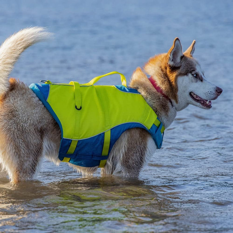 Kurgo Surf n’ Turf Dog Life Jacket, Dog Life Vest for Swimming, Floatation Vests for Dogs, Dog PFD, Reflective, Adjustable, for Small Medium Large Pets (Yellow/Blue, Medium) Blue-Green New Packaging