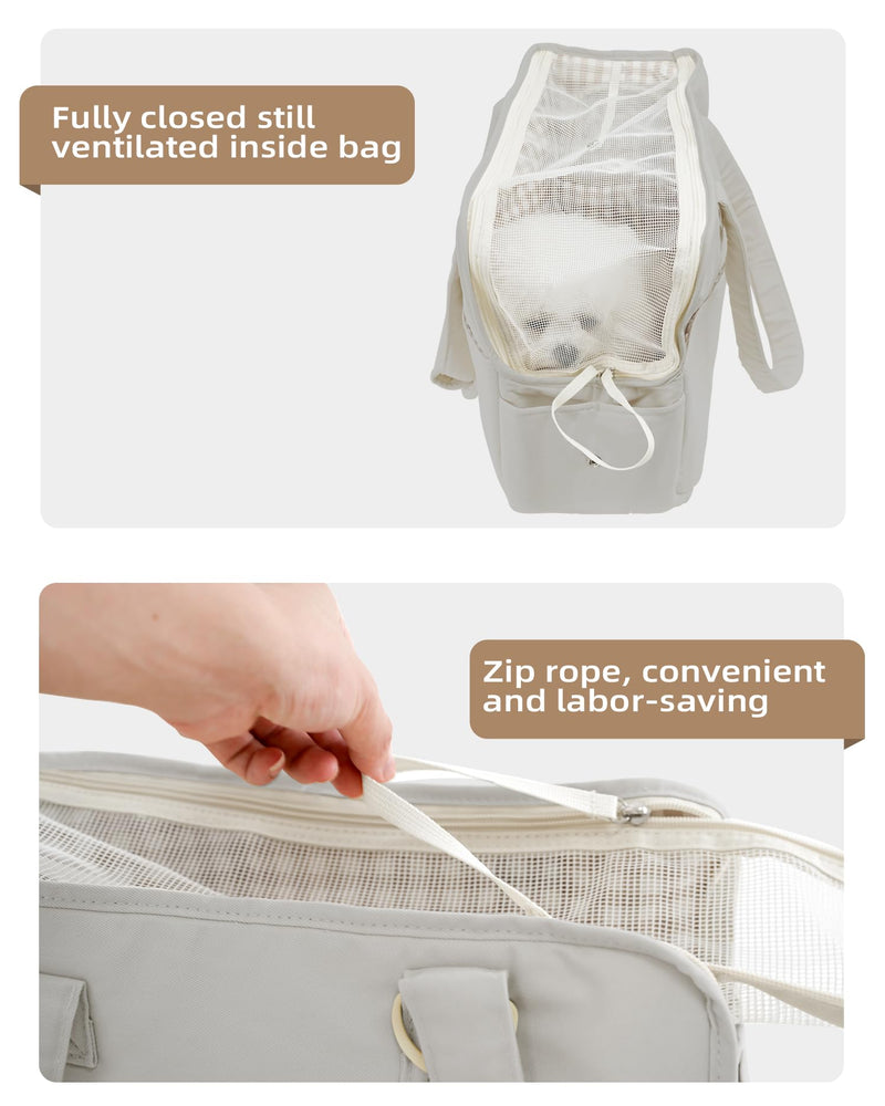 Dog Purse Carrier for Small Dogs Rabbit cat with Large Pockets, Cotton Bag, Dog Carrier Soft Sided, Collapsible Travel Puppy Carrier (Grey, 13.6" L x 6.5" W x 10" H) 13.6"L x 6.5"W x 10.0"H Grey