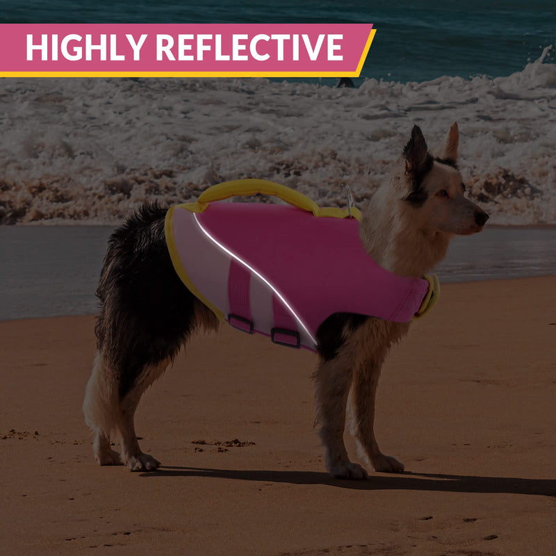 Queenmore Dog Life Jacket,Dog Life Vest for Swimming Boating,Life Jackets for Small Large Medium Dogs,Ripstop Pet Life Vests with Strong Rescue Handle (X-Small, Pink/Fuchsia) X-Small - PawsPlanet Australia
