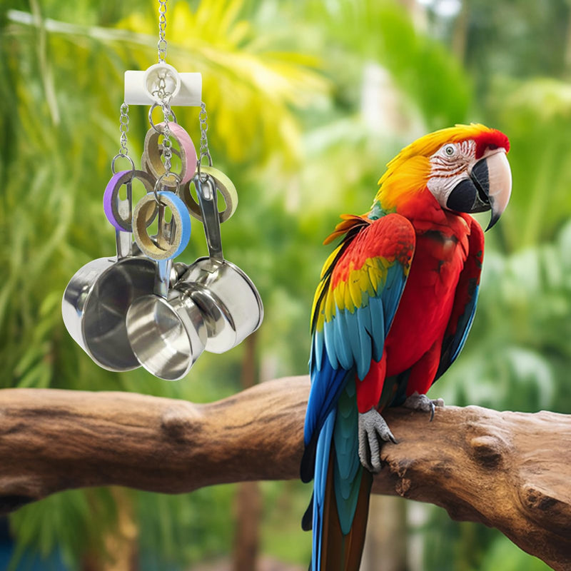 LWINGFLYER Stainless Steel Parrot Toys, Pullable Stainless Steel Cup and Cardboard Ring Toys Hanging Chew Bird Toys for Large Parrots，African Grey, Amazon Parrots - PawsPlanet Australia