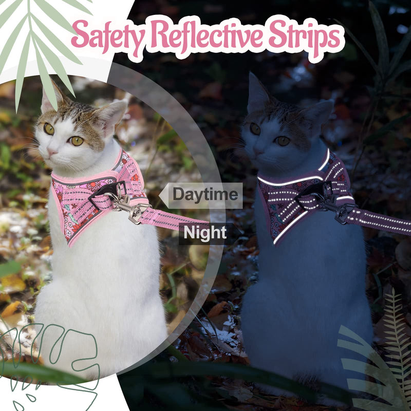 Cat Harness and Leash Escape Proof for Walking, Adjustable Soft Kitten Harness with Reflective Straps Step in Cat Vest Harness for Small Kitten and XS Dogs (Pink, XS-Chest(10.2"-11.8")) XS-Chest(10.2"-11.8") Pink