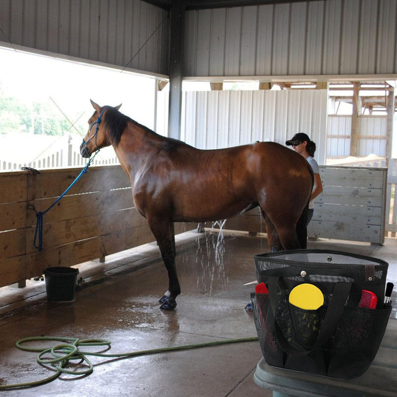 Mesh Horse Grooming Tote Bag Breathable Waterproof, 6 Pockets Horse Grooming Kit Tool Bags, Horse Cleaning Caddy Box for Cleaning Supplies, Pet Grooming Organizer for Horse Dog Goats, Black - PawsPlanet Australia