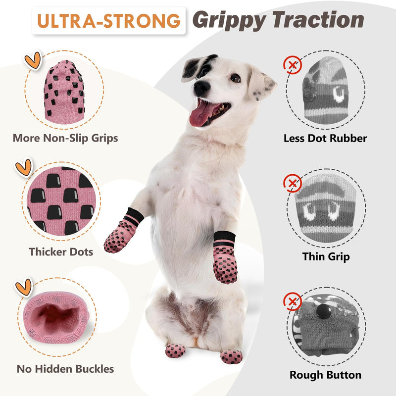 Anti Slip Dog Socks to Prevent Licking Paws, Dog Shoes for Hot/Cold Pavement, Dog Boots on Hardwood Floors, Traction Control Dog Booties & Paw Protectors for Small Medium Large Senior Dogs Pink L(Pack of 4) - PawsPlanet Australia