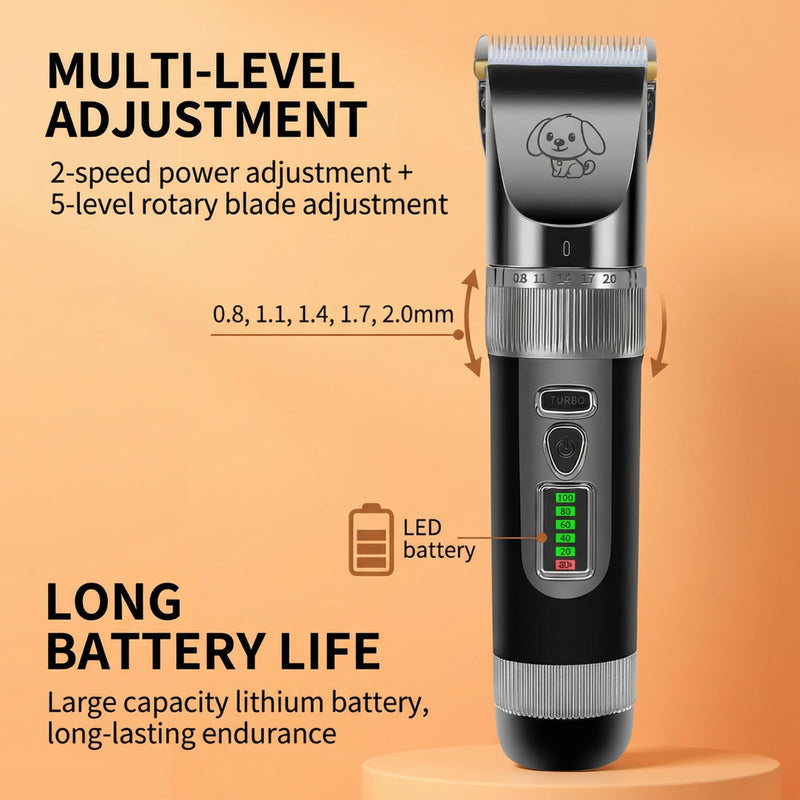 Pet Clippers, Quiet Dog Grooming Clippers with Ceramic Blade & 4 Guard Combs, Pet Hair Clippers for Dogs & Cats, Electric Trimmer Set with Scissors & Nail Clipper (Stainless Steel)