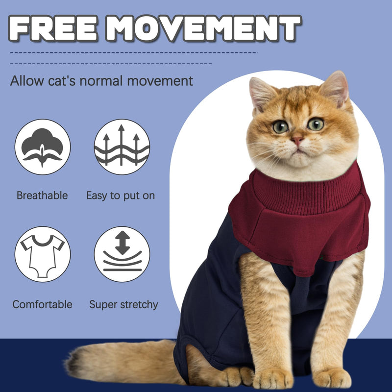 Cat Recovery Suit Female, Breathable Onesie After Surgery Female for Abdominal Wounds or Skin Diseases, Anti-Licking Full Body Cat Surgery Recovery Suit, E-Collar Alternative Wear Medium Blue