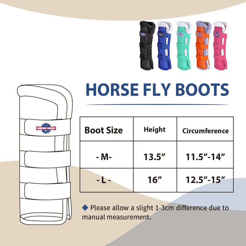 Harrison Howard Horse Fly Boots Summer Protection with Fleece Trim to Eliminate Rubbing Comfortable and Ventilating Mesh Leg Guards Set of 4 Classic Black M Cob (Medium)