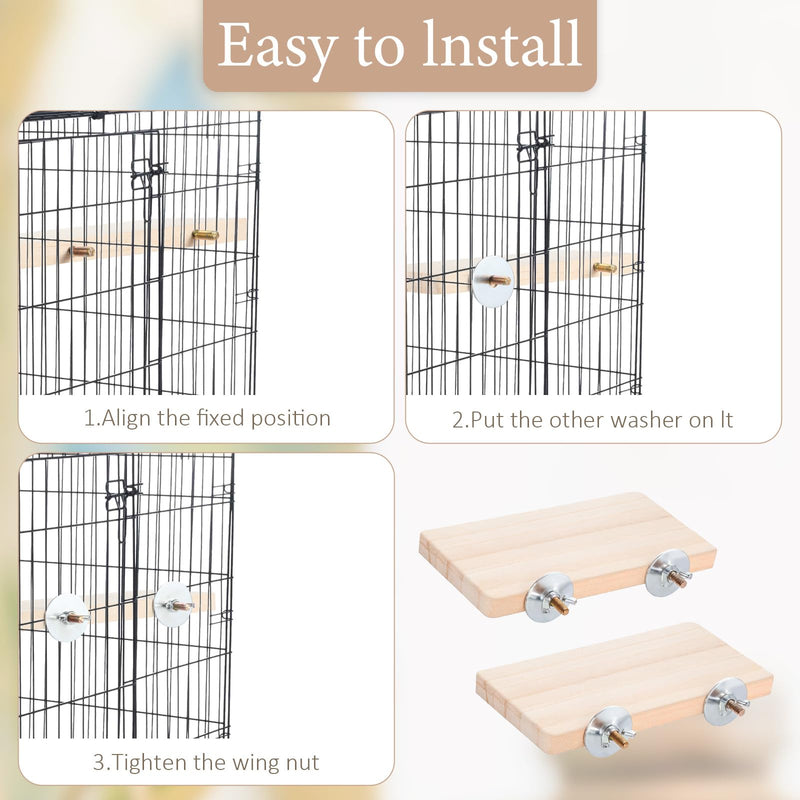 2PCS Bird Perch Platform Flat, 5.9 × 3.14 Inches Bird Cage Platform Birds Perch Stand Platforms Rectangle Stand Perches Shelf with Stainless Steel Washers for Cockatiel Rat Hamster Guinea Pig Conure - PawsPlanet Australia