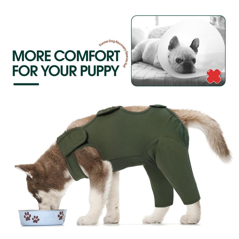 Kuoser Dog Recovery Suit - Post Surgery Body Suit with Legs, Comfortable Cone Alternative, Prevent Licking Dog Onesies, Green S S(Chest:14.6-18.5''）