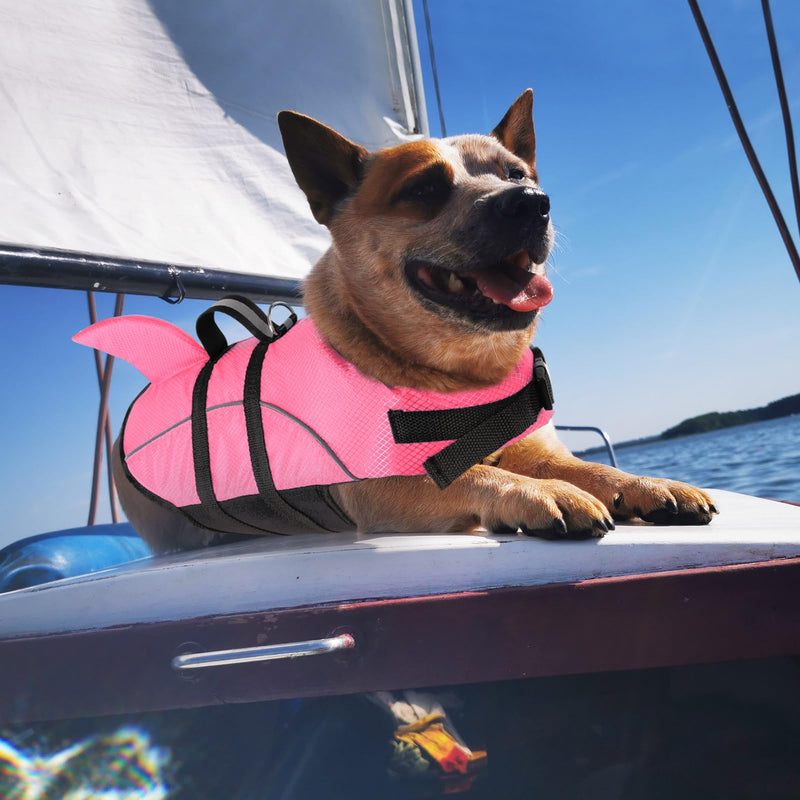 Queenmore Small Dog Life Jacket,Shark Dog Life Vest for Swimming,Puppy Light Life Preserver for Boating kayaking Canoeing,Pet Reflective Lifesaver with High Buoyancy,Rescue Handle,Leash Hook (Pink,XS) X-Small Pink