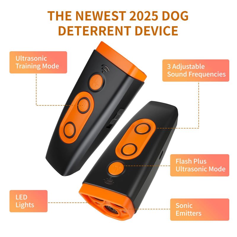Ultrasonic Dog Bark Deterrent Device - 3X Sonic Emitters, 50ft Range | 6 Adjustable Modes w/Beep & Flashlight | Rechargeable, Safe for Small/Medium/Large Dogs | Indoor & Outdoor Use
