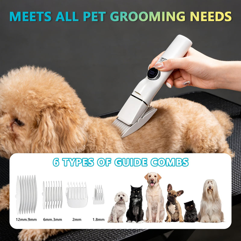 5-in-1 Dog Grooming Kit, Dog Paw Trimmer with LED Display and Light 11-Speed Rotary Knob Low Noise Stainless Steel Blade, Wireless Charging Pet Shaver Ideal Trimming Paw Eye Ear Facial Hair Pet Clipper