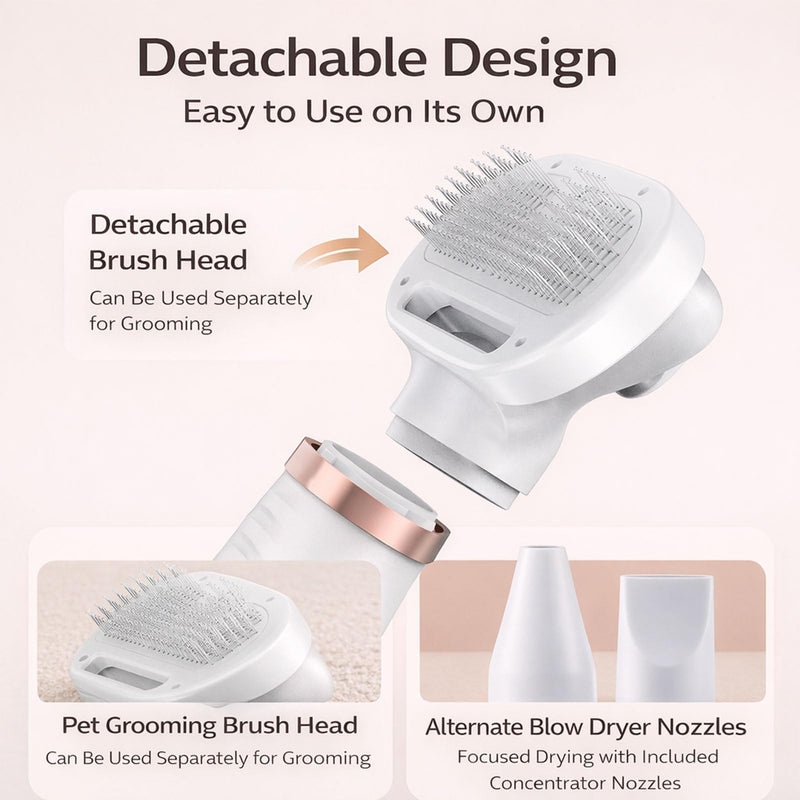 Steam & Dry Pet Grooming Brush for Dogs & Cats, Gentle Touch Deshedding Comb with Light Drying, 4-in-1 Pet Care Tool for Brushing, Drying & Fur Control