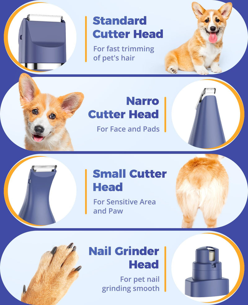 oneisall Small Dog Clippers, Quiet Cordless Dog Paw Trimmer & Nail Grinder, Dog Grooming Kit for Small Dogs with Guards, 2 Speed Dog Trimmers for Small Dogs(Blue)